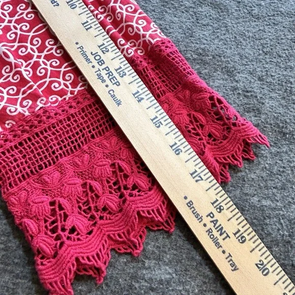 Blair Women's 3/4 Sleeve V-Neck Blouse Red White Pleated Crochet Trim 3XL - Picture 7 of 11